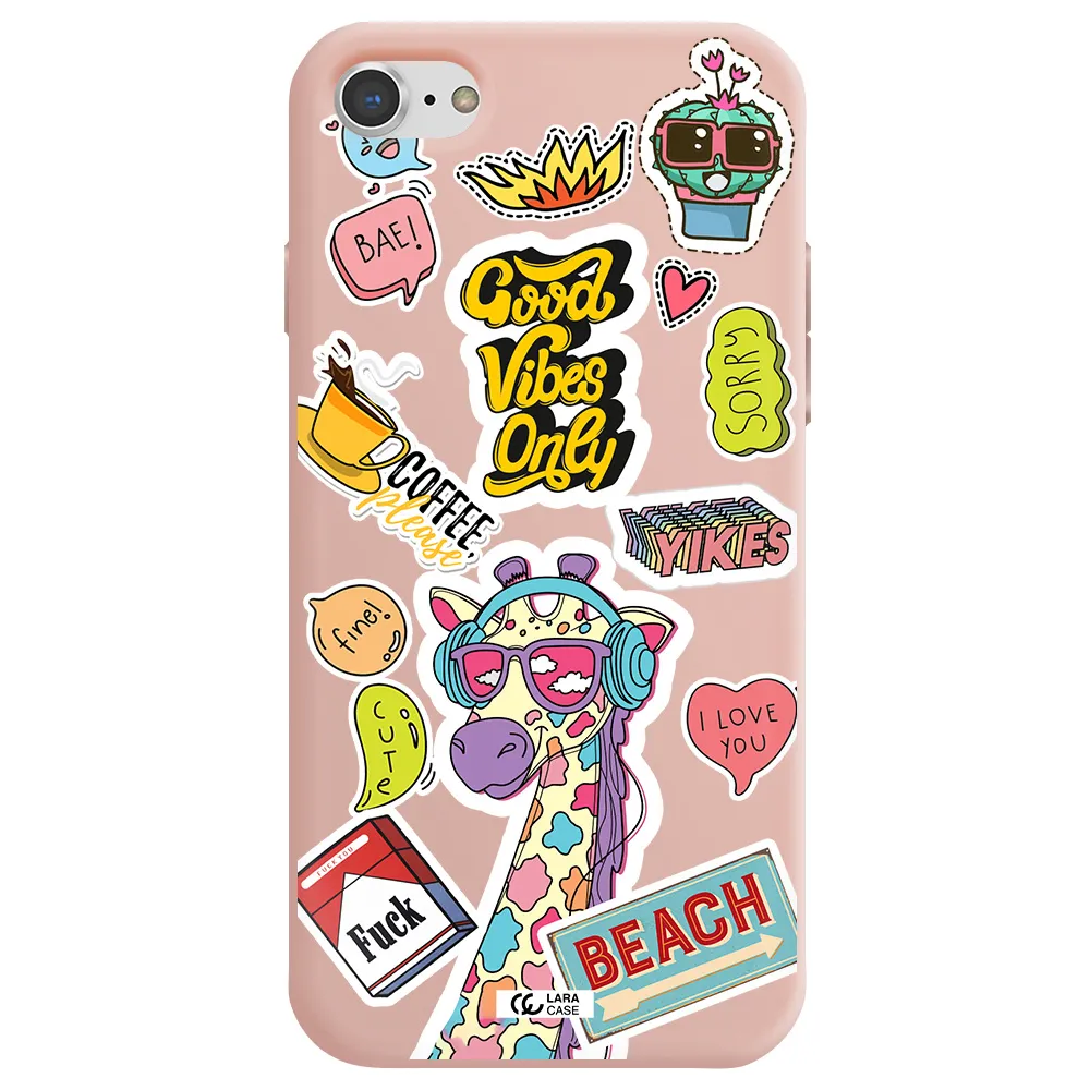 Giraffe Sticker Apple iPhone 7 Silicone pastel pink Case