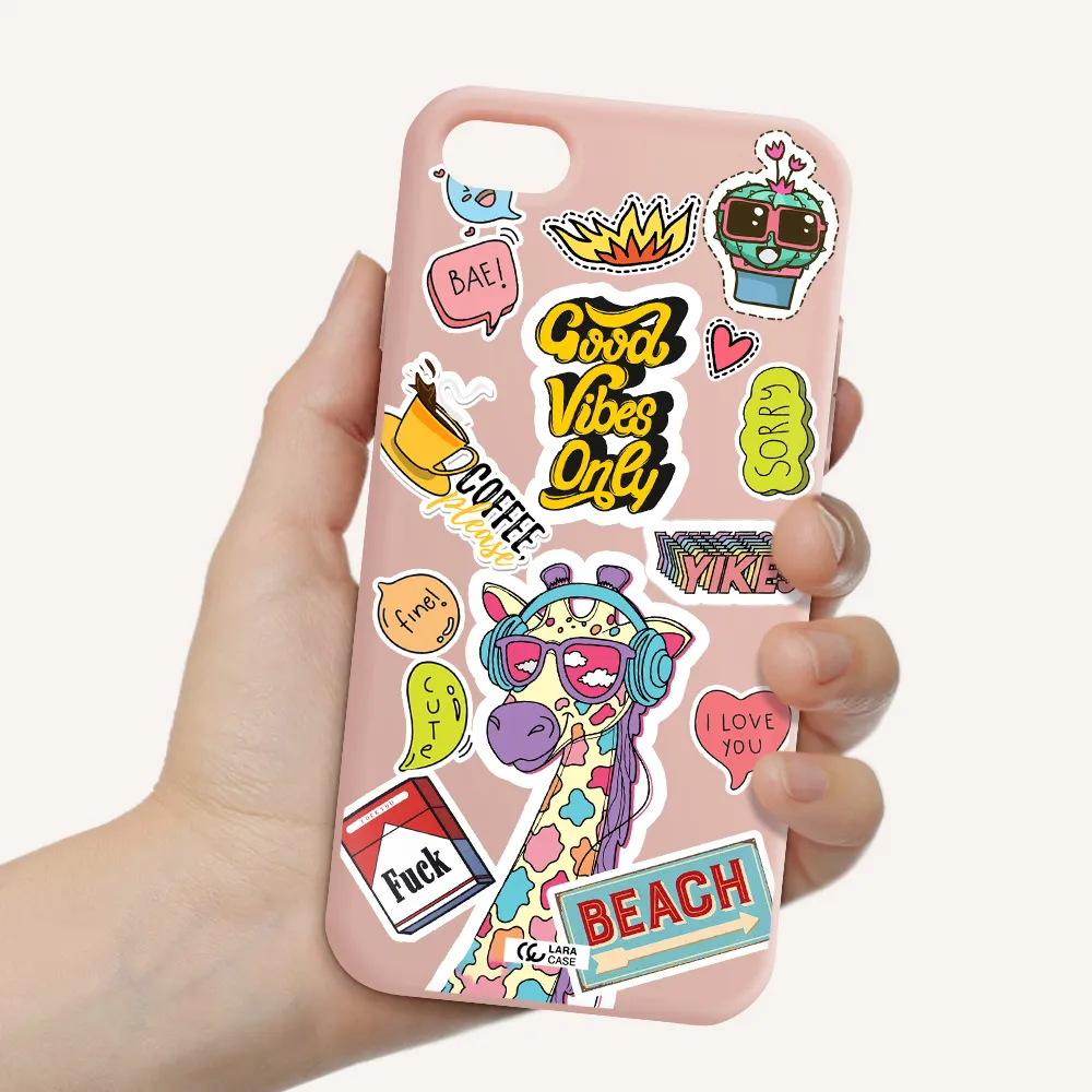 Giraffe Sticker Apple iPhone 7 Silicone pastel pink Case