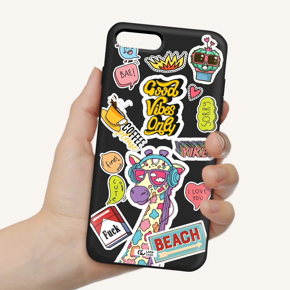 Giraffe Sticker Apple iPhone 8 plus Silicone black Case
