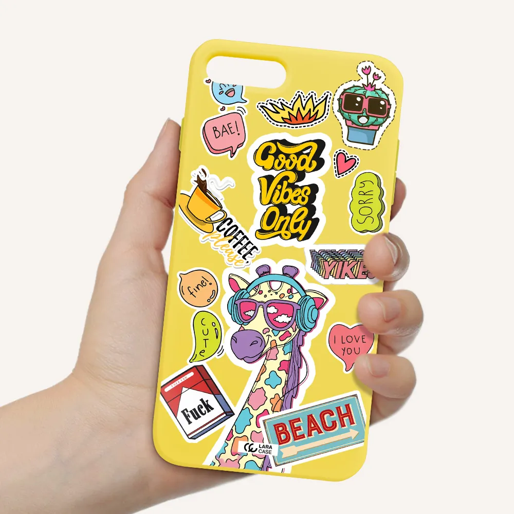 Giraffe Sticker Apple iPhone 8 plus Silicone canary yellow Case