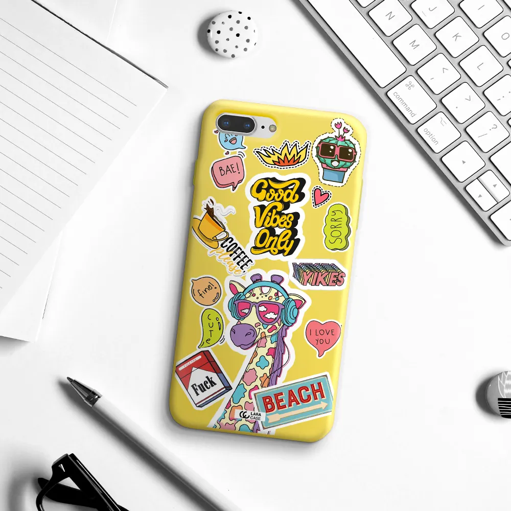 Giraffe Sticker Apple iPhone 8 plus Silicone canary yellow Case