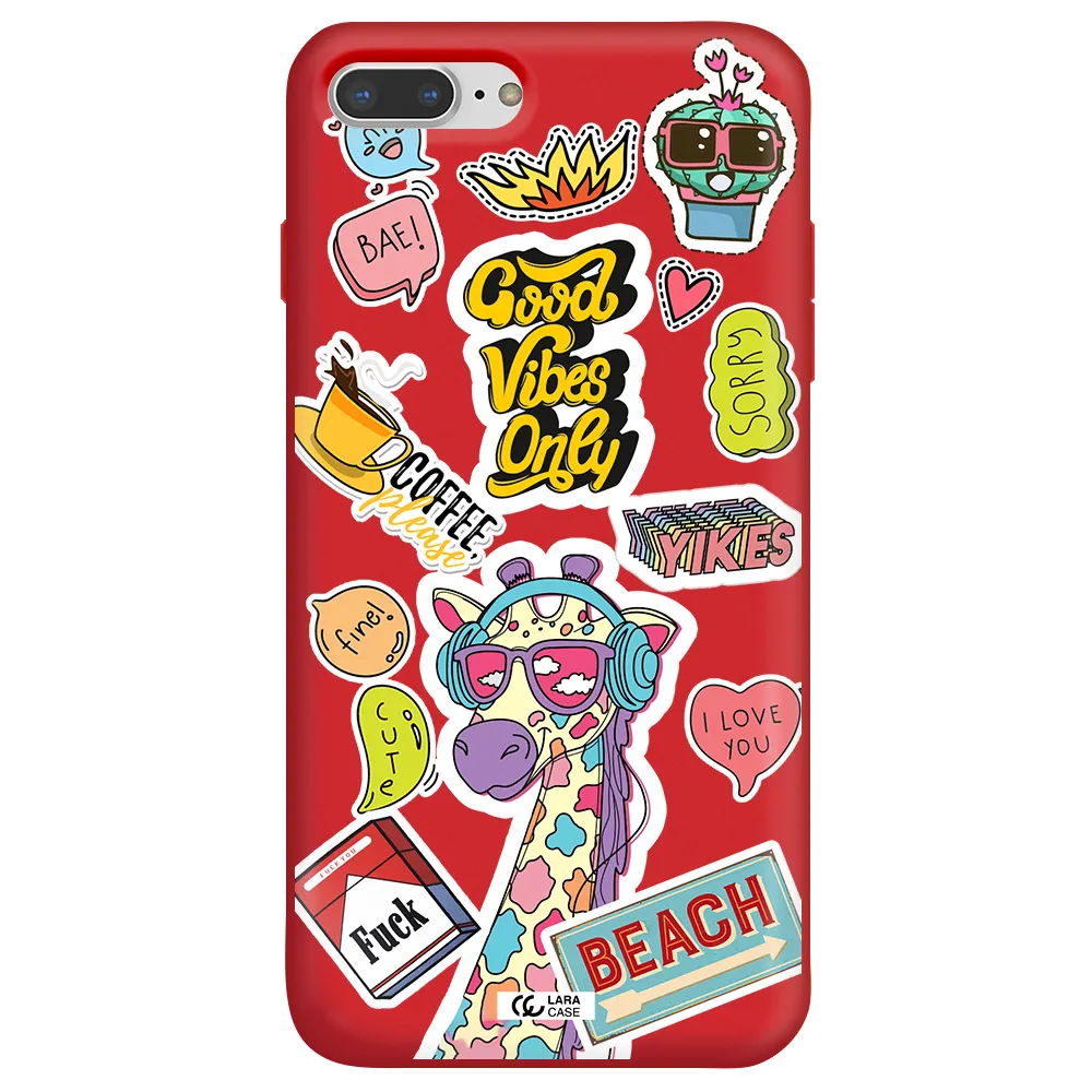 Giraffe Sticker Apple iPhone 8 plus Silicone Imperial Red Case