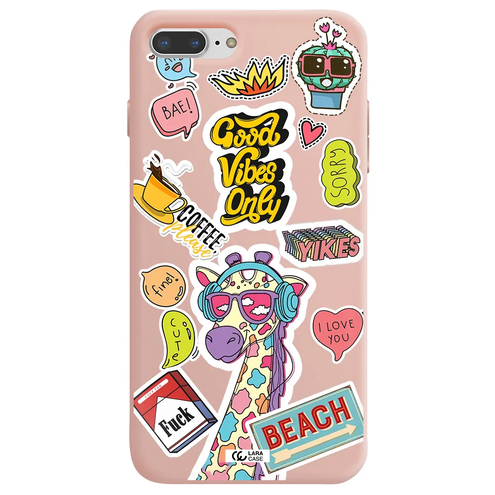 Giraffe Sticker Apple iPhone 8 plus Silicone pastel pink Case
