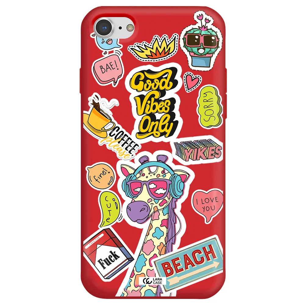 Giraffe Sticker Apple iPhone 8 Silicone Imperial Red Case