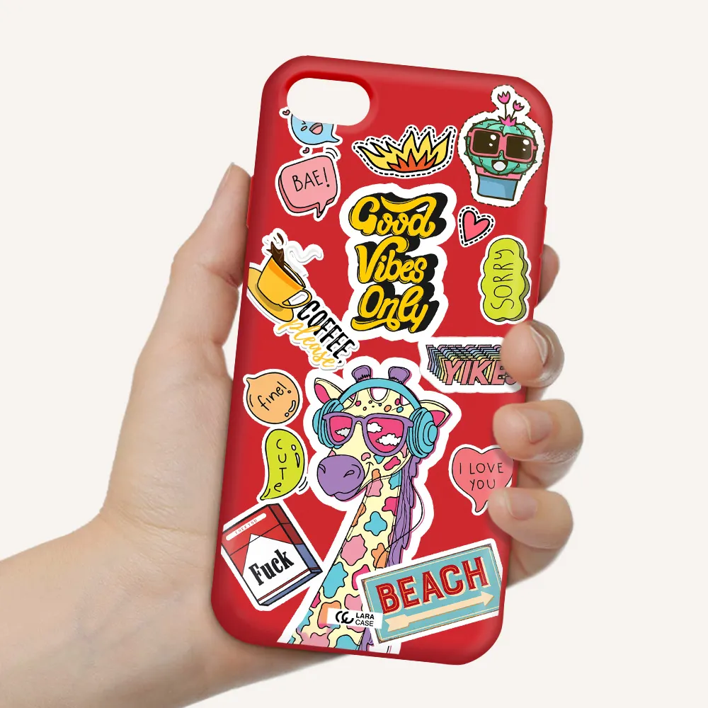 Giraffe Sticker Apple iPhone 8 Silicone Imperial Red Case