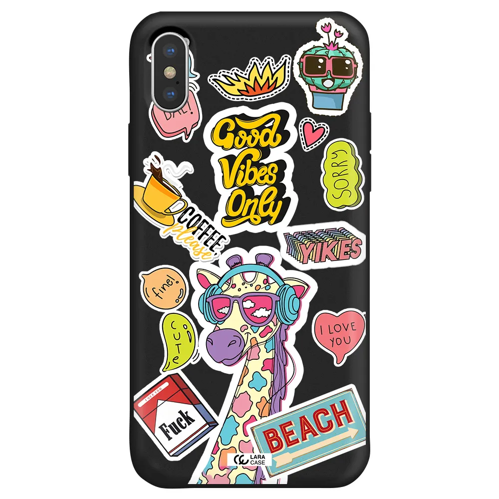 Giraffe Sticker Apple iPhone X Silicone black Case