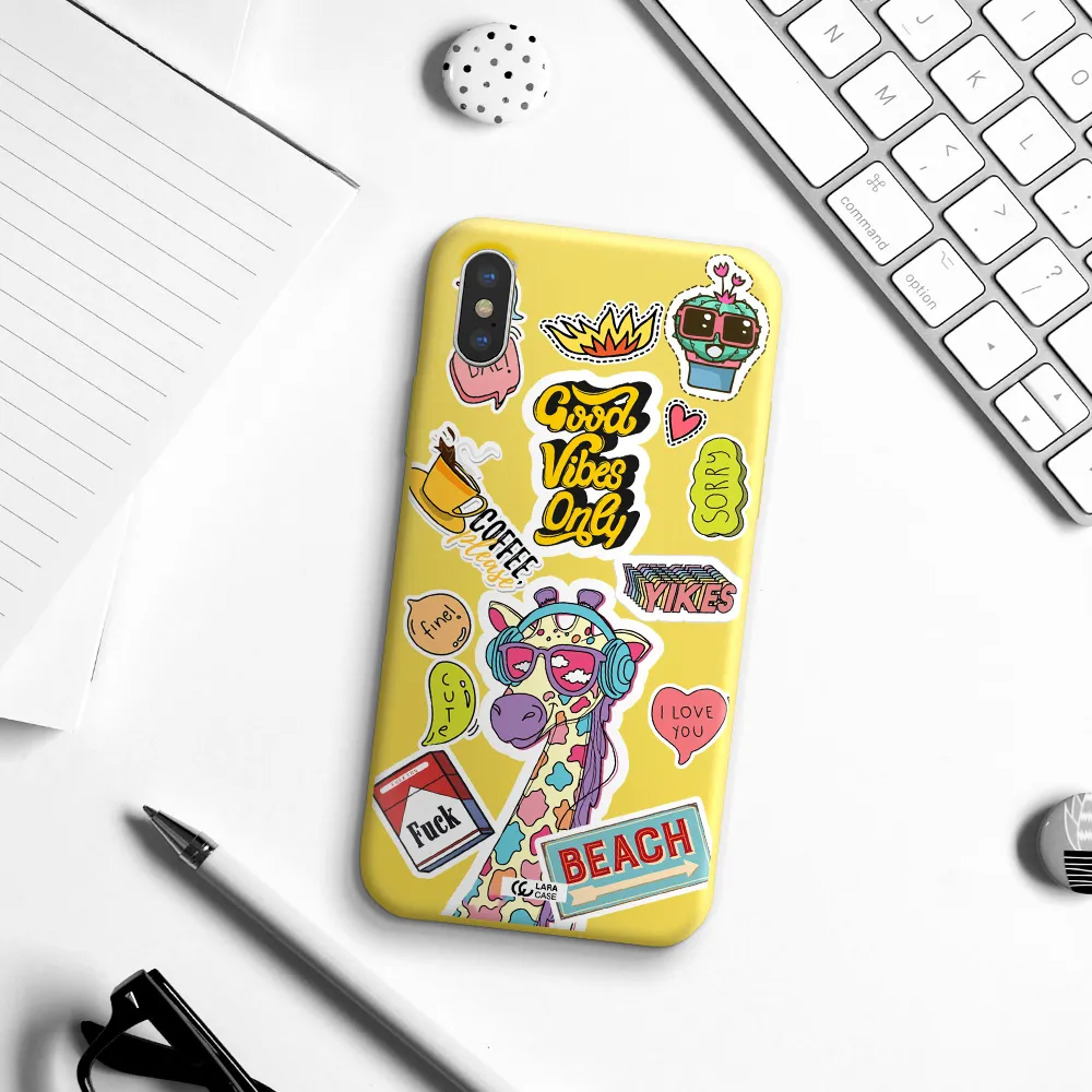 Giraffe Sticker Apple iPhone X Silicone canary yellow Case