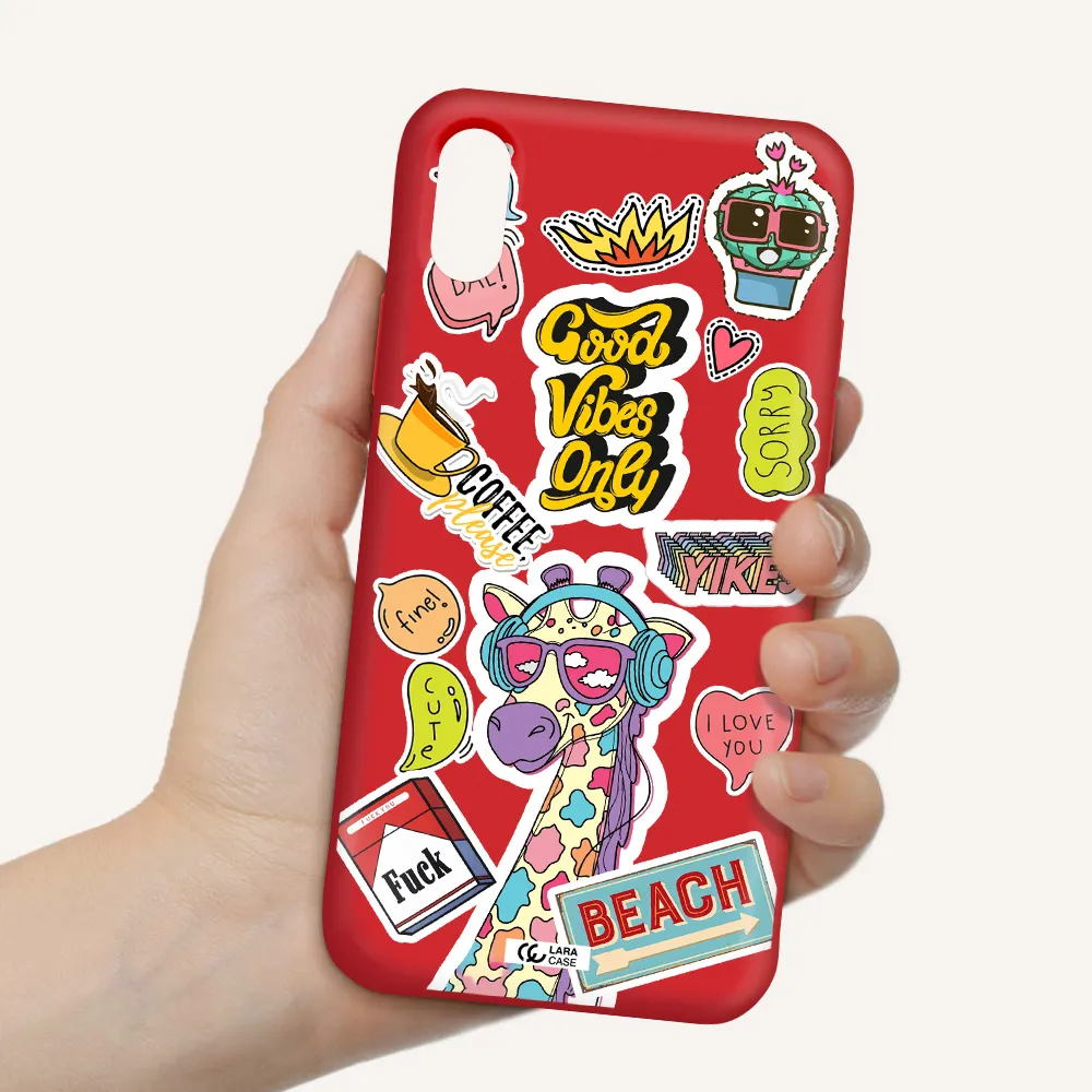 Giraffe Sticker Apple iPhone X Silicone Imperial Red Case