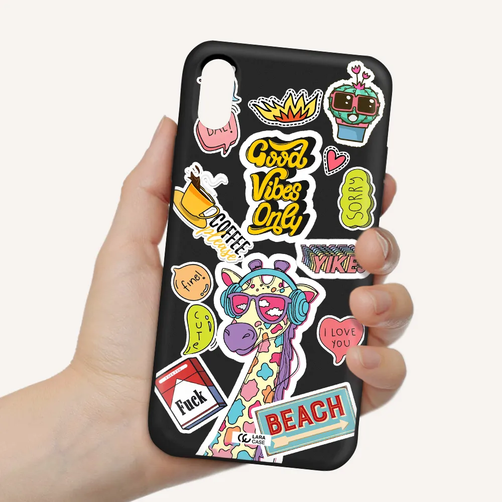 Giraffe Sticker Apple iPhone XS Silicone black Case