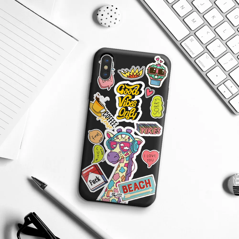 Giraffe Sticker Apple iPhone XS Silicone black Case