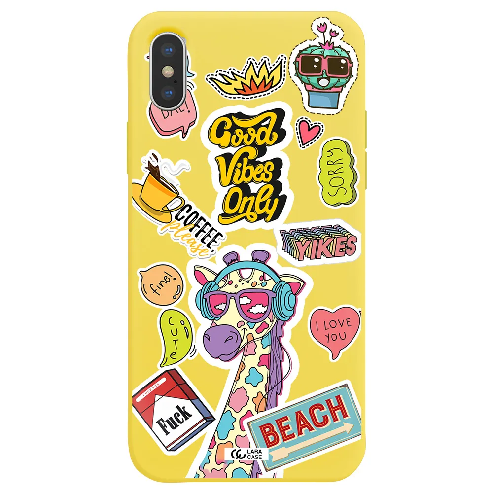 Giraffe Sticker Apple iPhone XS Silicone canary yellow Case