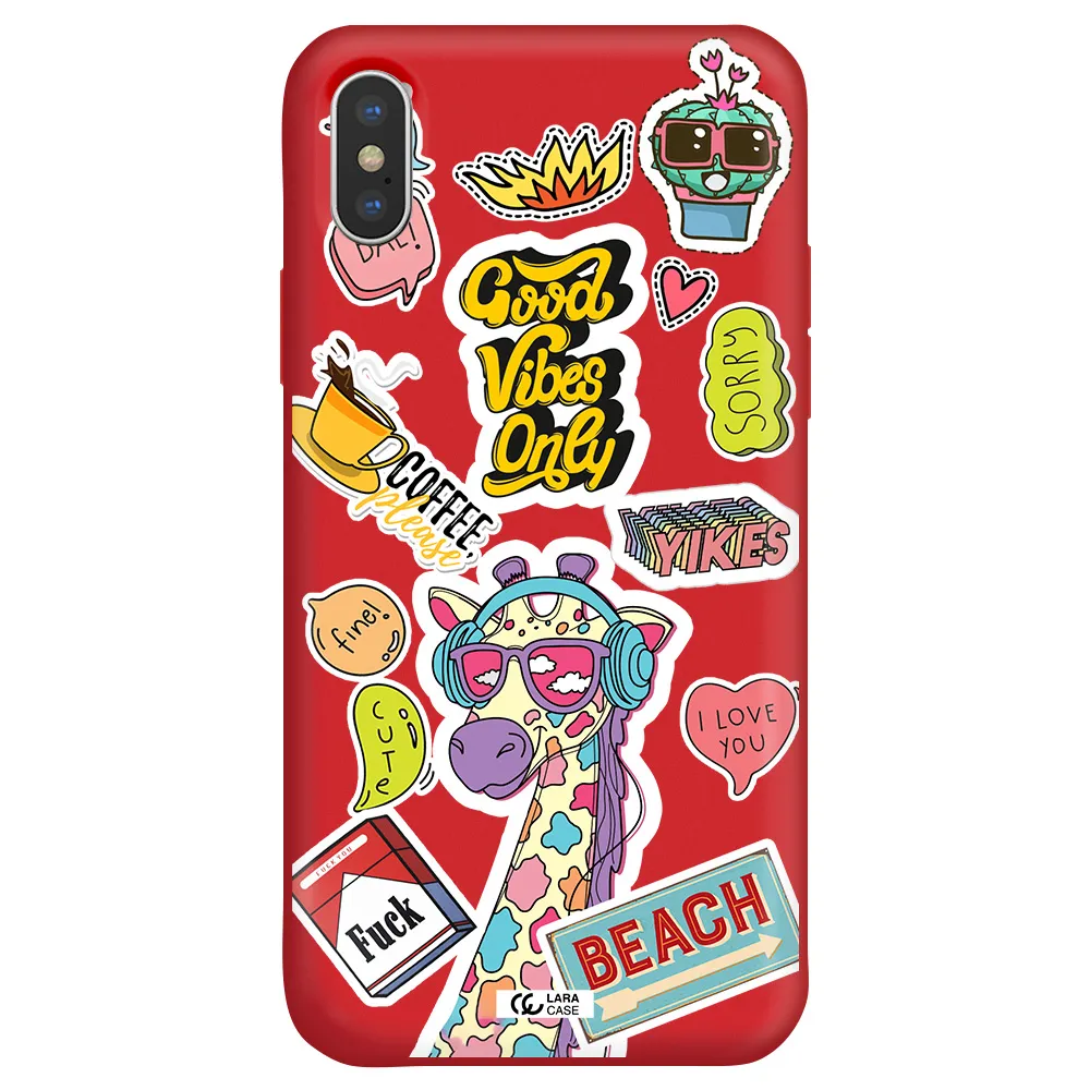 Giraffe Sticker Apple iPhone XS Silicone Imperial Red Case