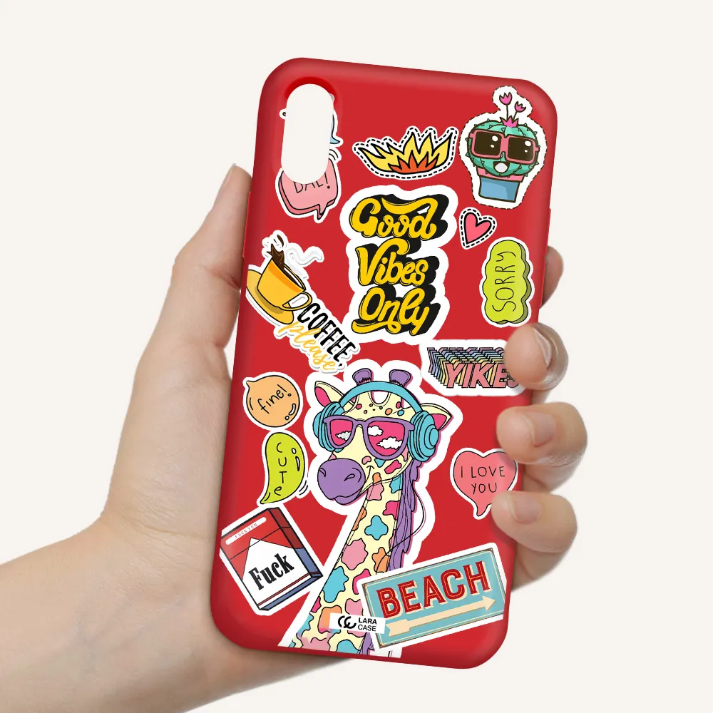 Giraffe Sticker Apple iPhone XS Silicone Imperial Red Case