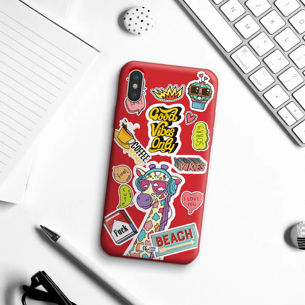 Giraffe Sticker Apple iPhone XS Silicone Imperial Red Case