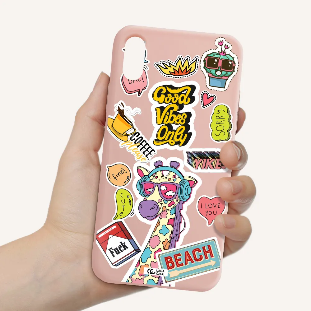 Giraffe Sticker Apple iPhone XS Silicone pastel pink Case