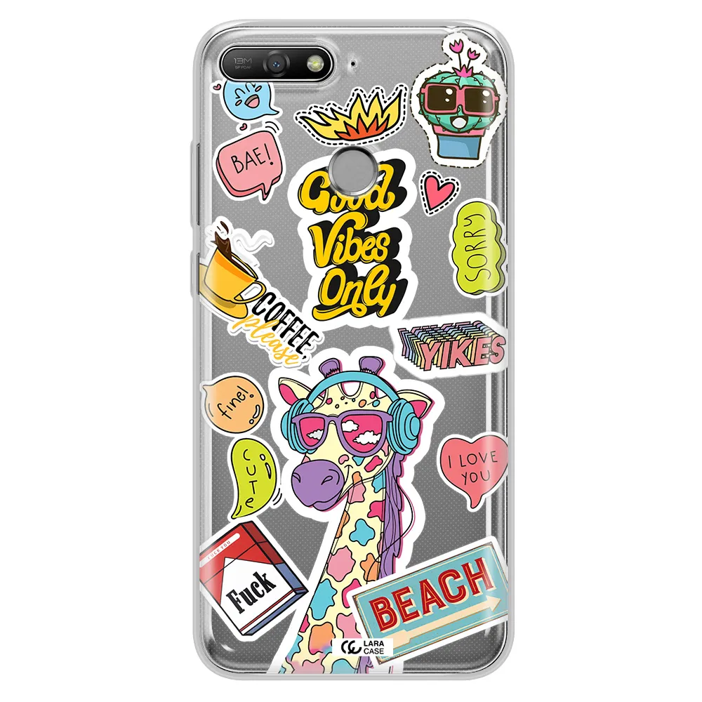 Giraffe Sticker Huawei Y6 Prime 2018 Clear TPU Case