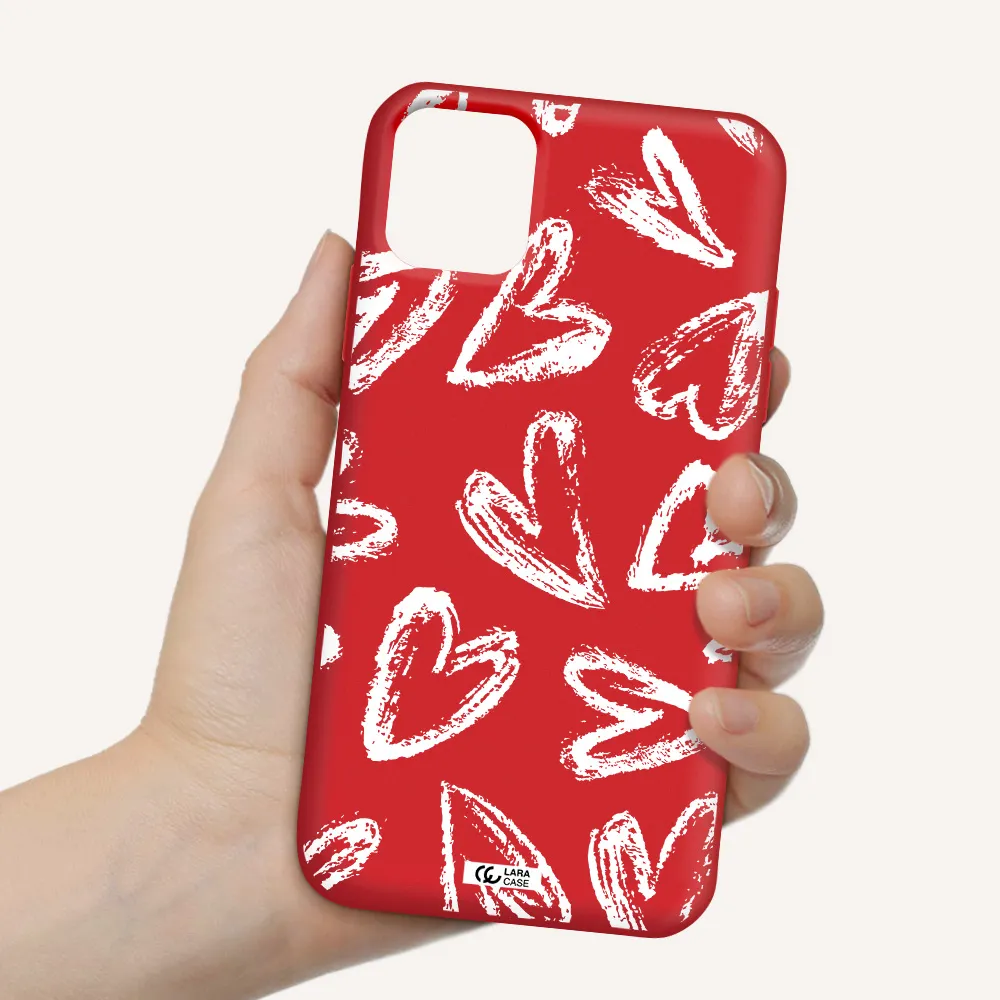 Chalk Hearts Apple iPhone 11 Silicone Imperial Red Case