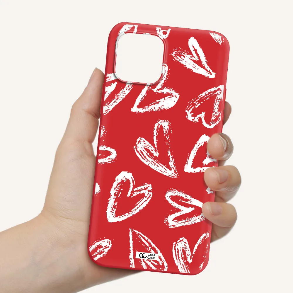 Chalk Hearts Apple iPhone 12 mini Silicone Imperial Red Case