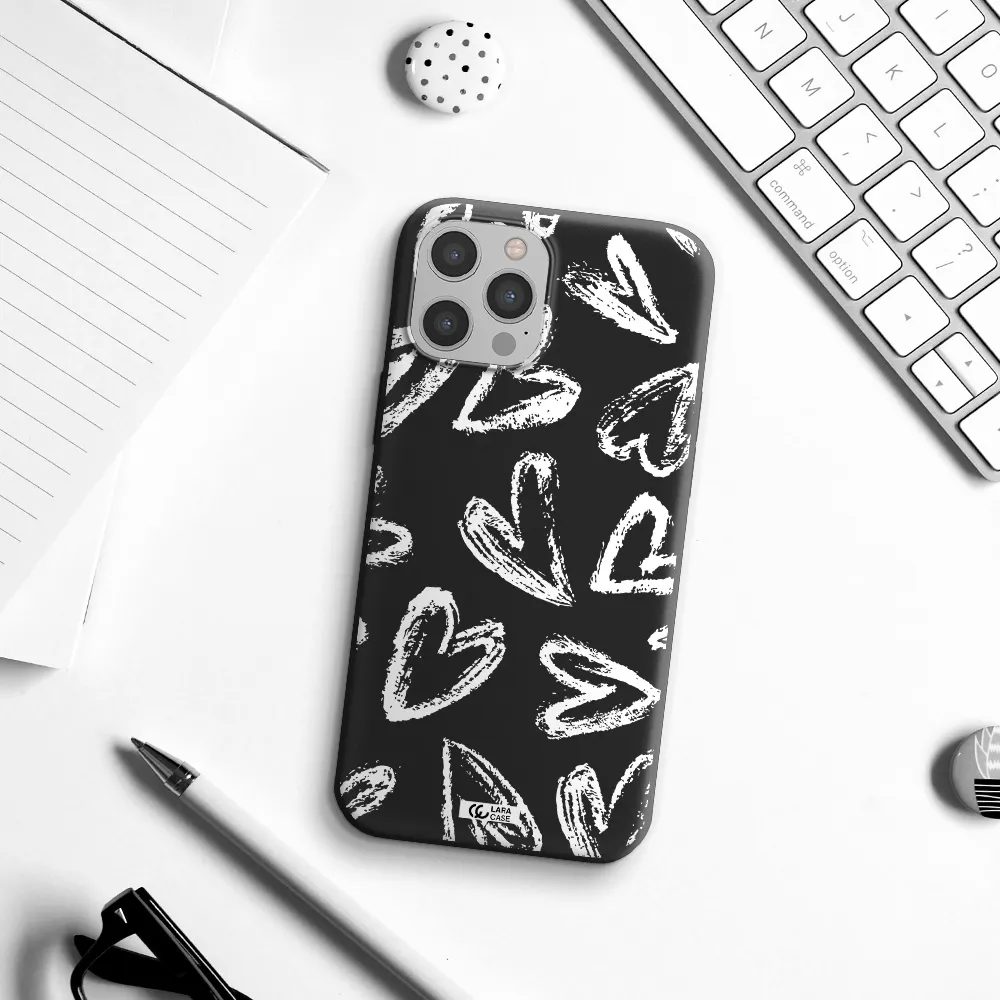 Chalk Hearts Apple iPhone 12 pro Silicone black Case