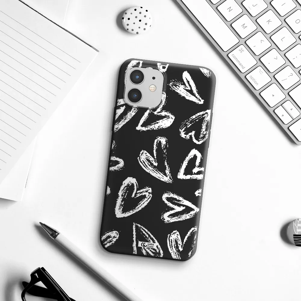 Chalk Hearts Apple iPhone 12 Silicone black Case