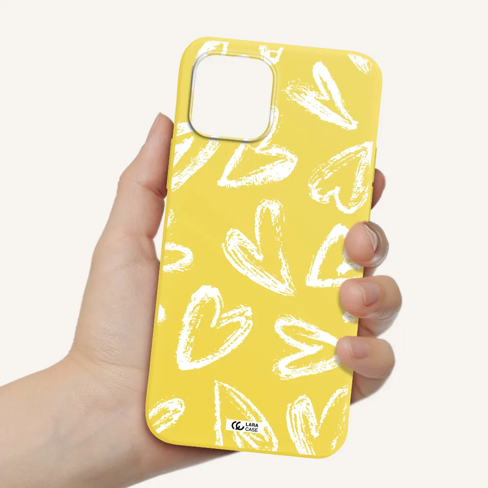 Chalk Hearts Apple iPhone 12 Silicone canary yellow Case