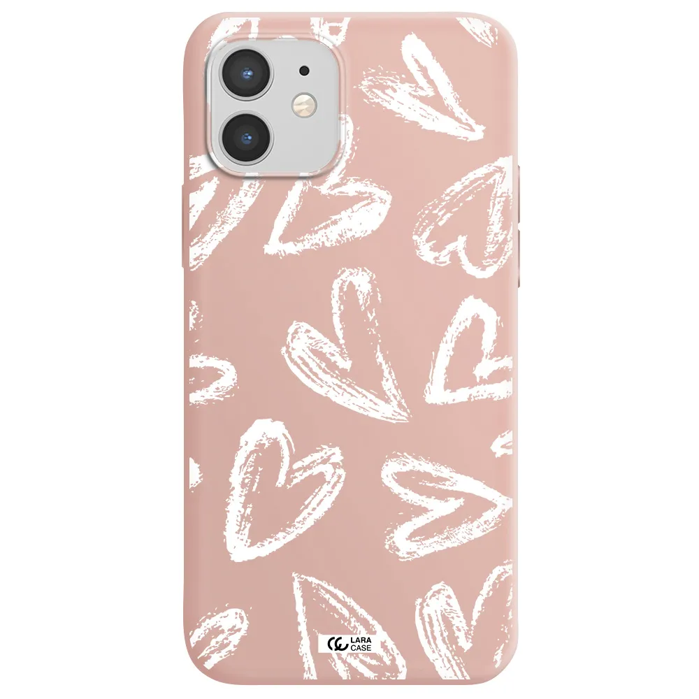 Chalk Hearts Apple iPhone 12 Silicone pastel pink Case