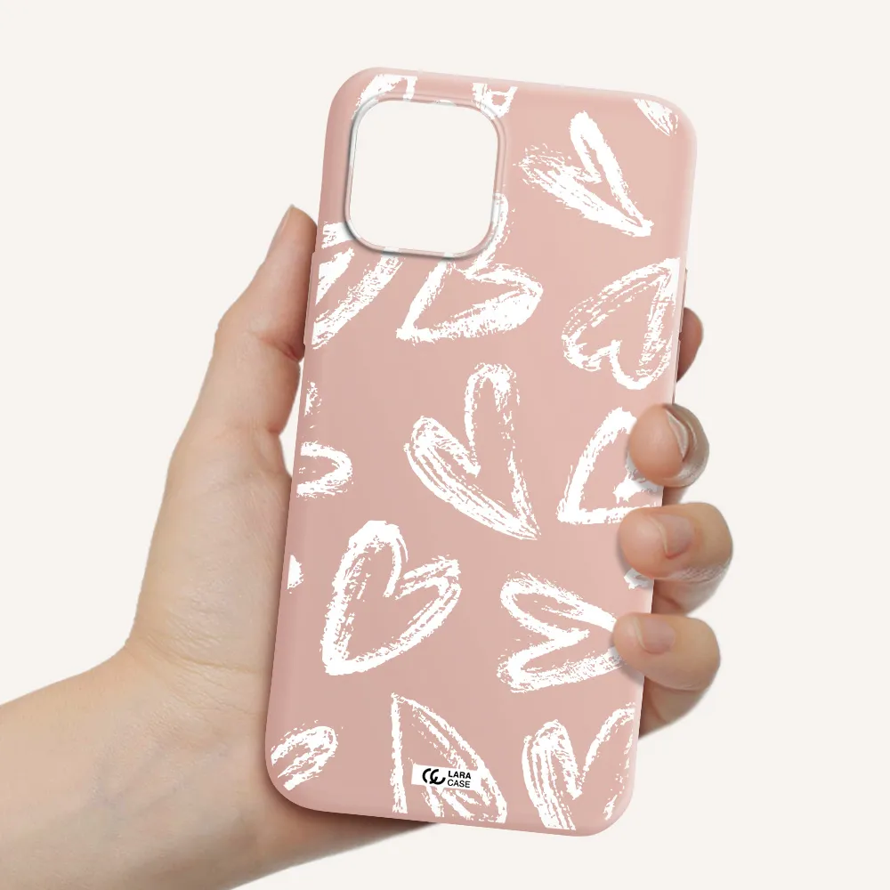 Chalk Hearts Apple iPhone 12 Silicone pastel pink Case