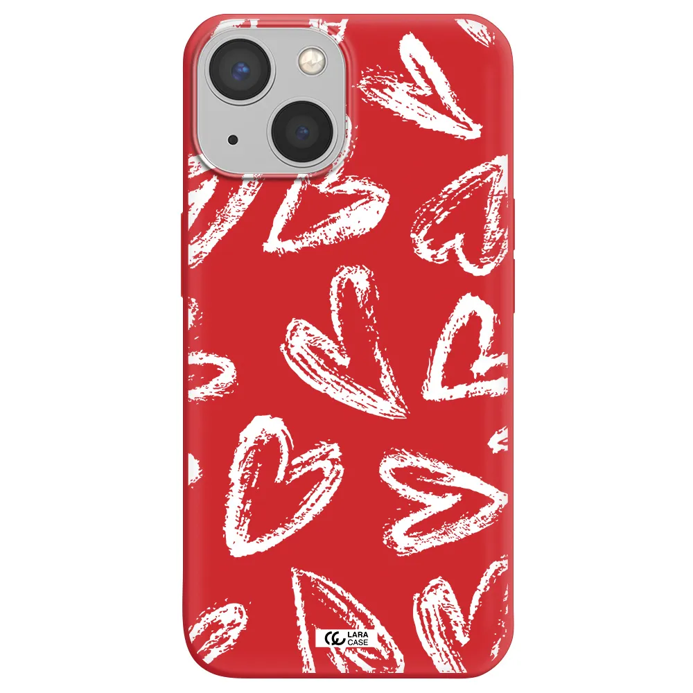 Chalk Hearts Apple iPhone 13 Silicone Imperial Red Case