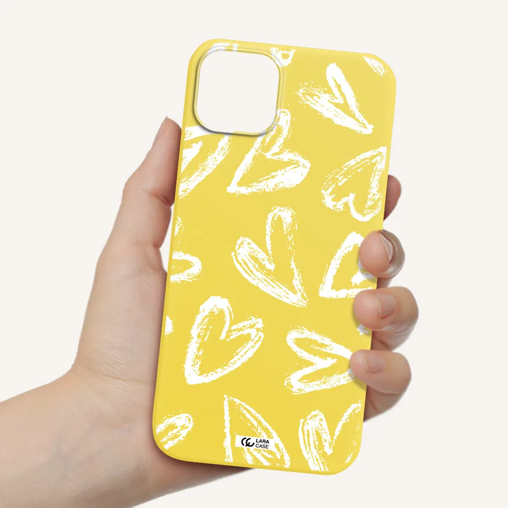 Chalk Hearts Apple iPhone 14 Silicone canary yellow Case