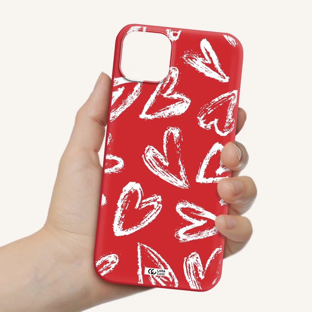 Chalk Hearts Apple iPhone 14 Silicone Imperial Red Case