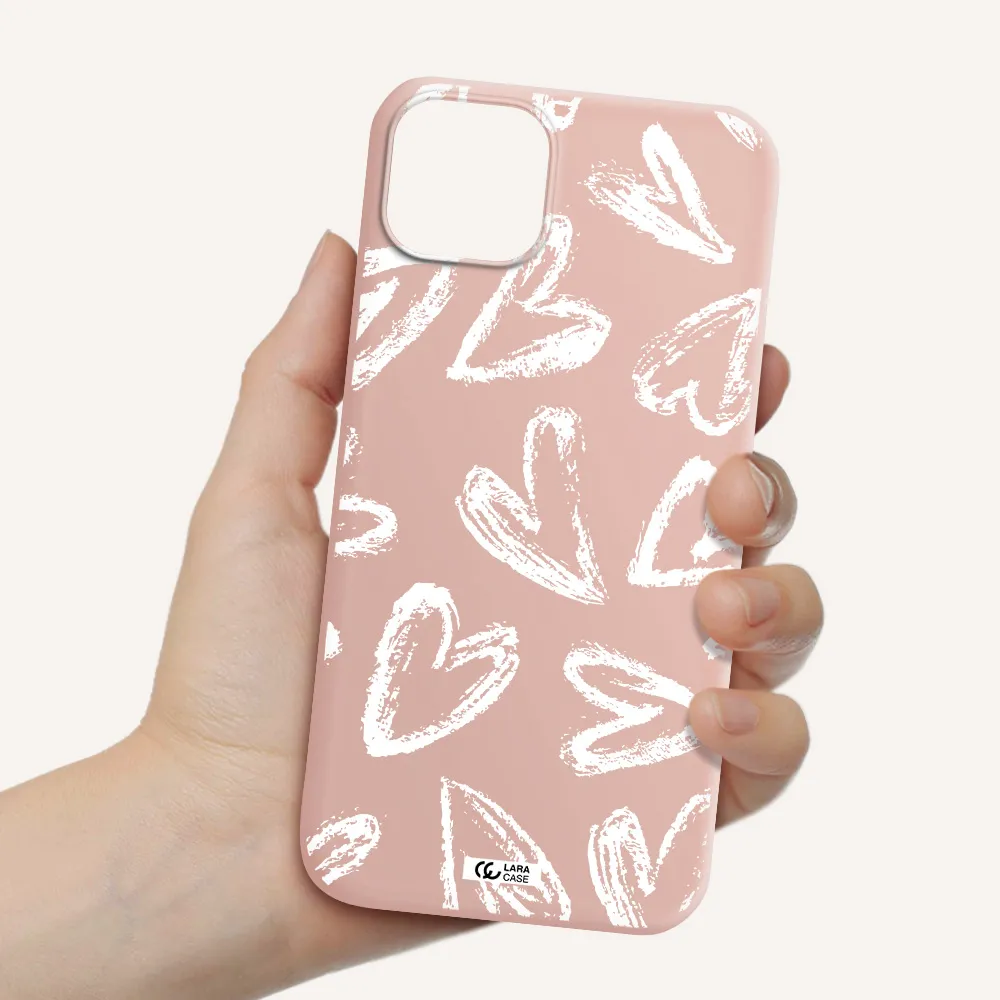 Chalk Hearts Apple iPhone 14 Silicone pastel pink Case
