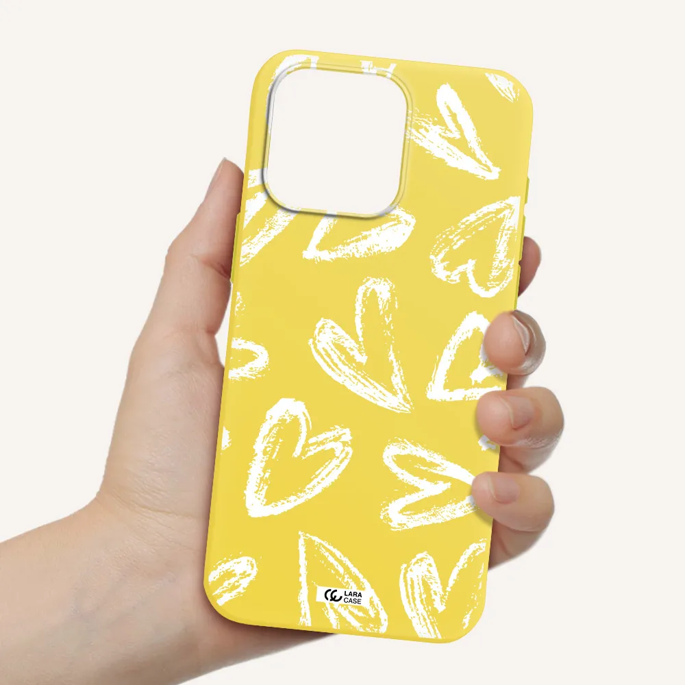 Chalk Hearts Apple Iphone 15 Pro max Silicone canary yellow Case