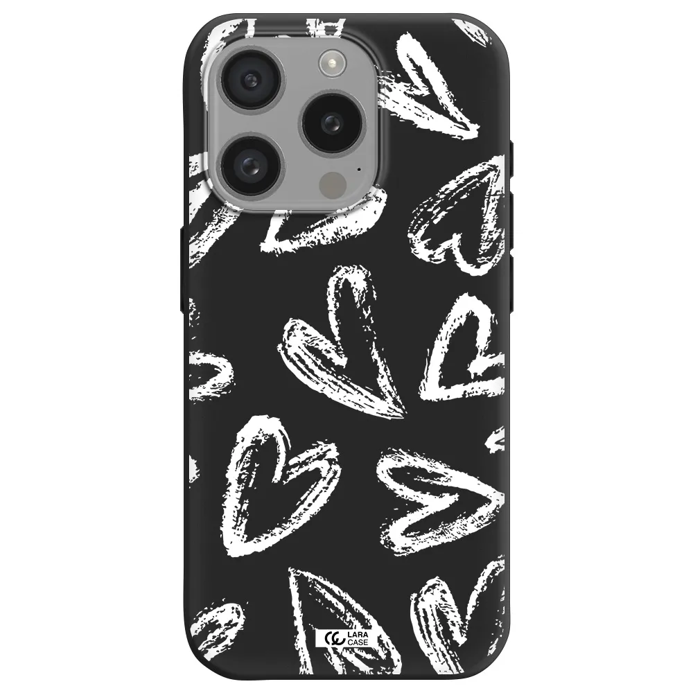 Chalk Hearts Apple Iphone 15 Pro Silicone Black Case