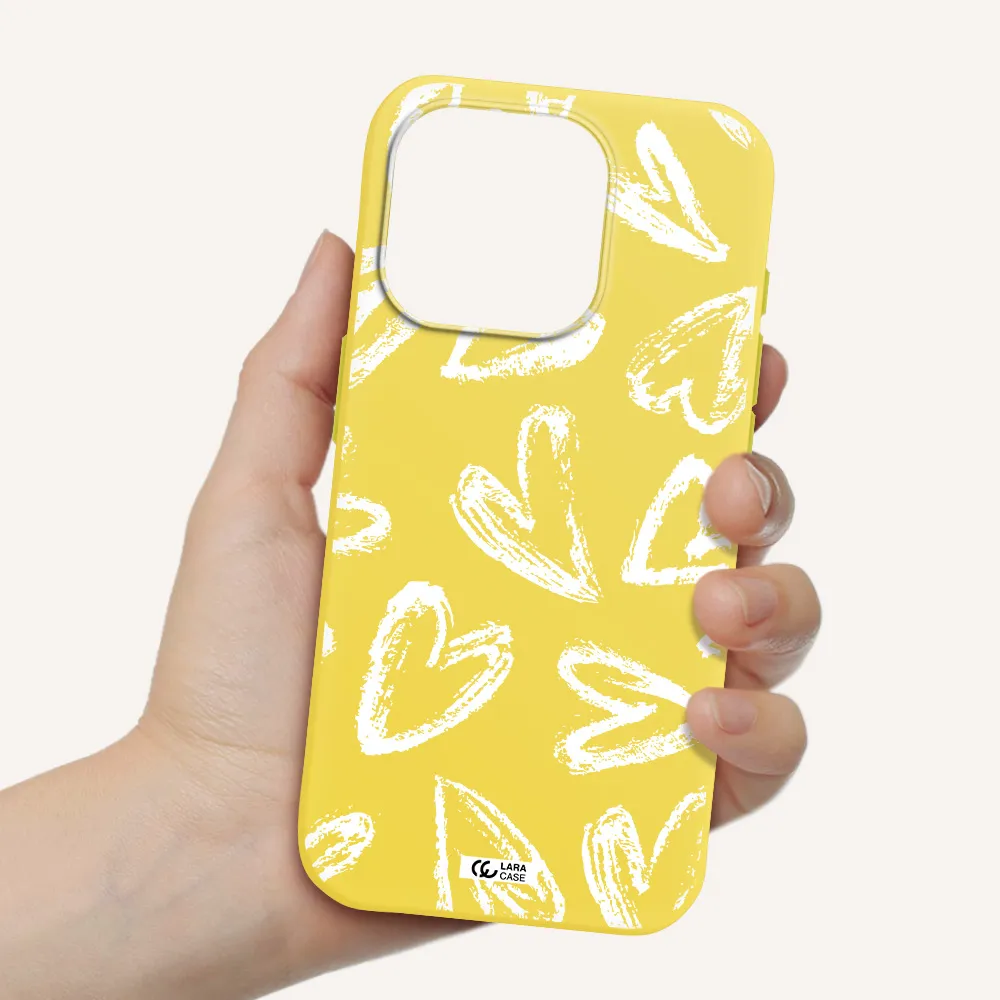 Chalk Hearts Apple Iphone 15 Pro Silicone Canary Yellow Case