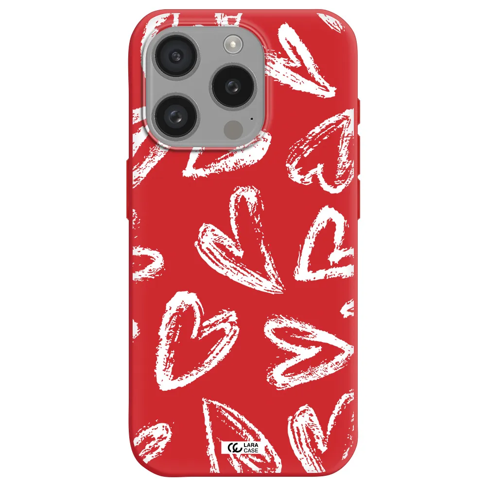 Chalk Hearts Apple Iphone 15 Pro Silicone Imperial Red Case