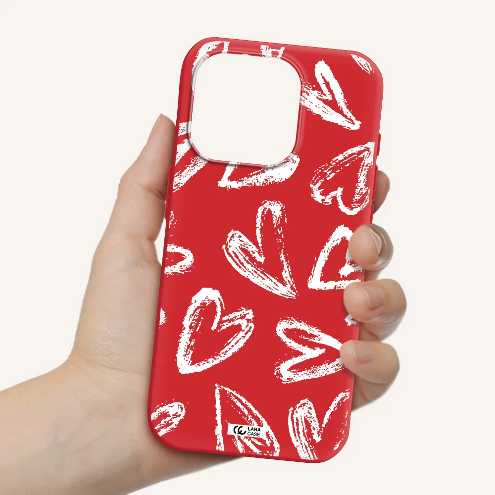 Chalk Hearts Apple Iphone 15 Pro Silicone Imperial Red Case