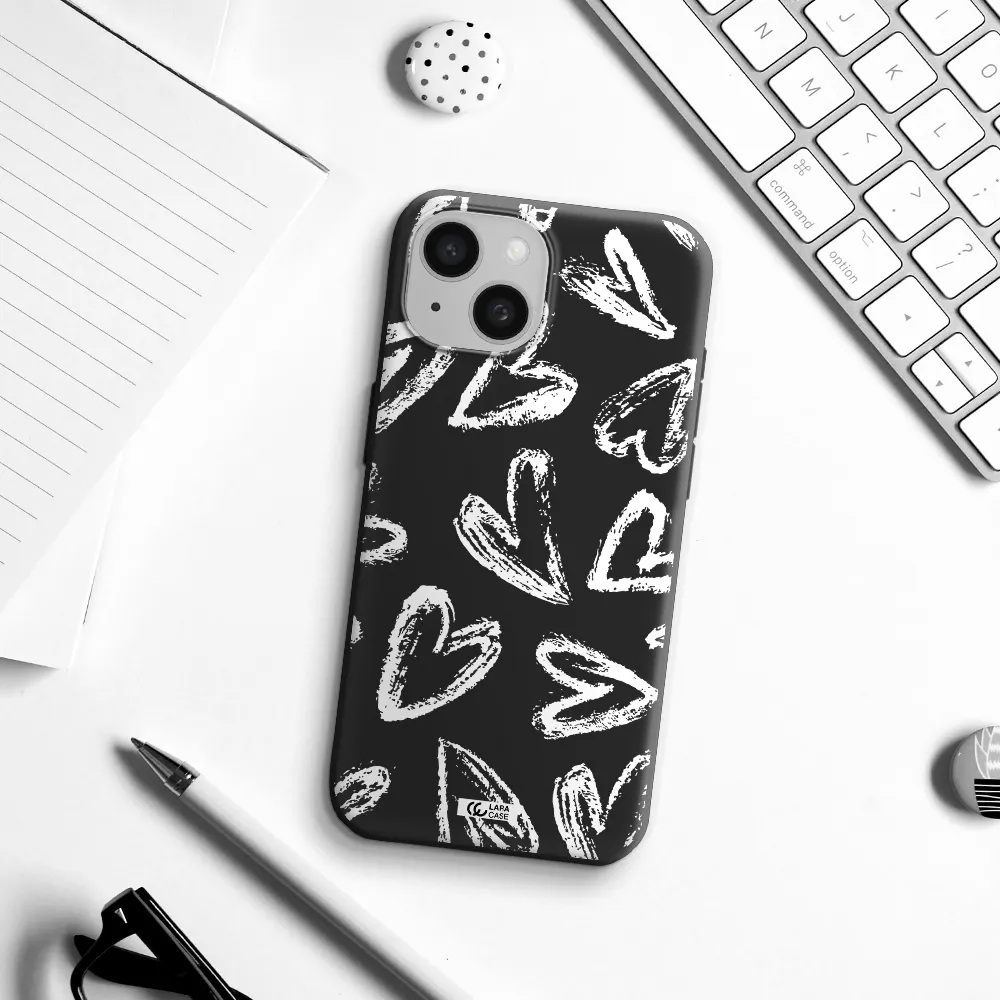 Chalk Hearts Apple iPhone 15 Silicone black Case