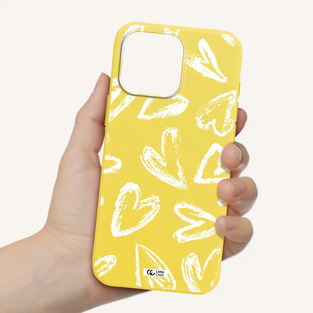 Chalk Hearts Apple Iphone 16 Pro Max Silicone Canary Yellow Case