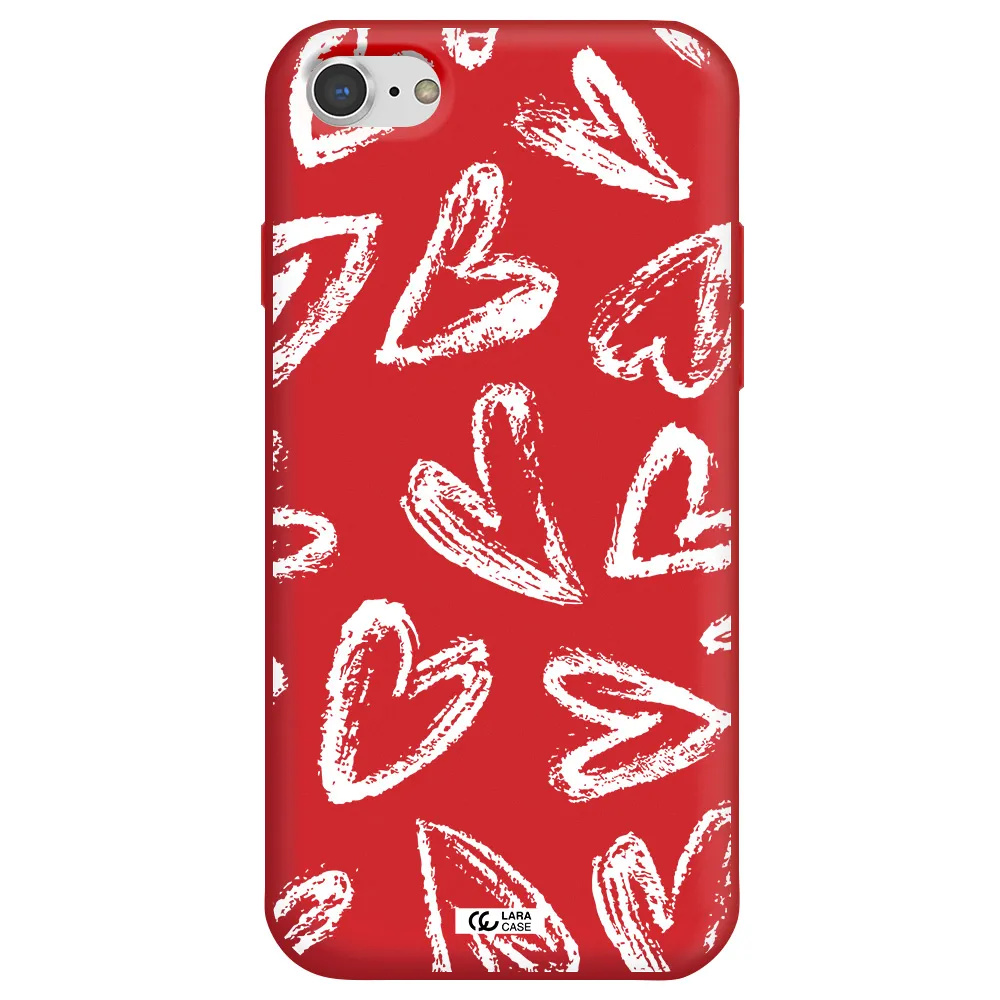 Chalk Hearts Apple iPhone 7 Silicone Imperial Red Case