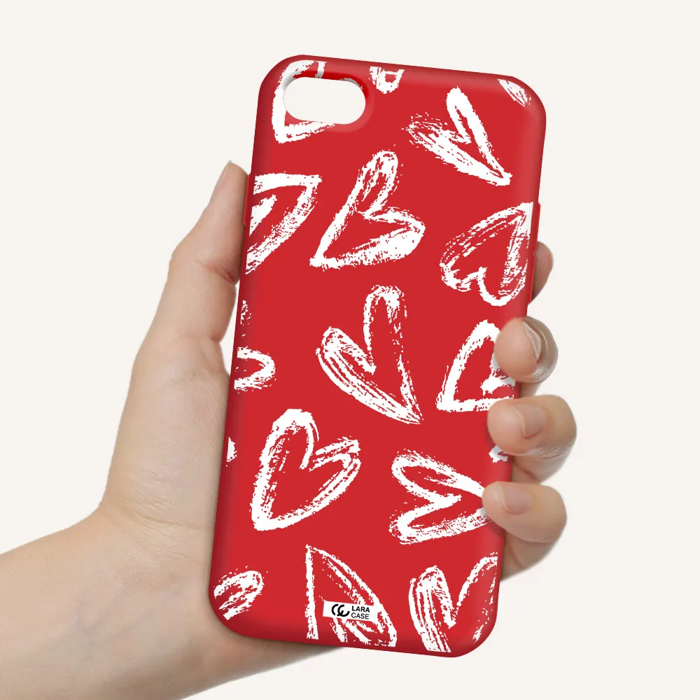 Chalk Hearts Apple iPhone 7 Silicone Imperial Red Case