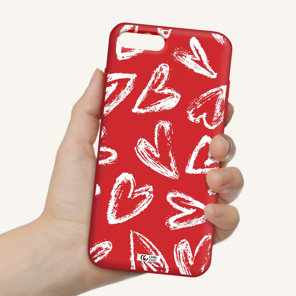 Chalk Hearts Apple iPhone 8 plus Silicone Imperial Red Case