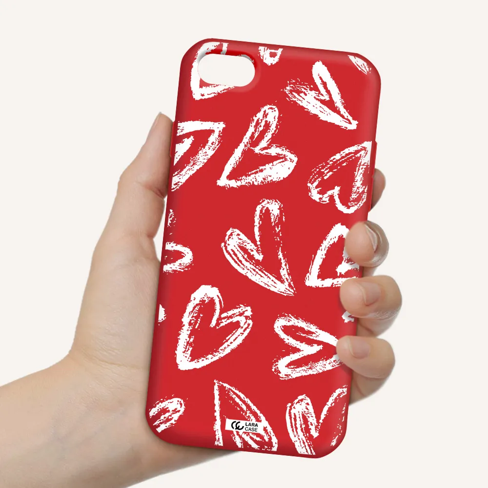 Chalk Hearts Apple iPhone 8 Silicone Imperial Red Case