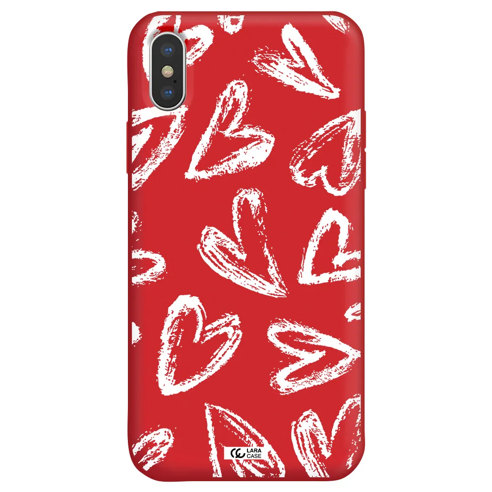 Chalk Hearts Apple iPhone X Silicone Imperial Red Case