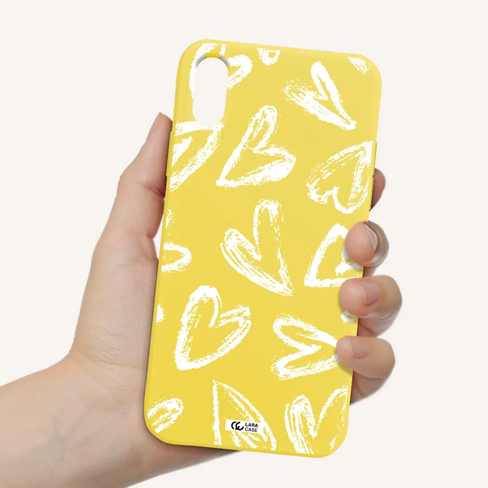 Chalk Hearts Apple iPhone XS Silicone canary yellow Case