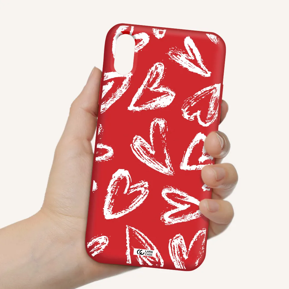 Chalk Hearts Apple iPhone XS Silicone Imperial Red Case