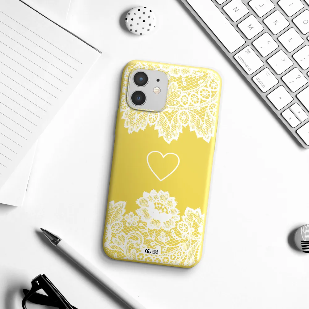 Mandala Heart Apple iPhone 12 mini Silicone canary yellow Case