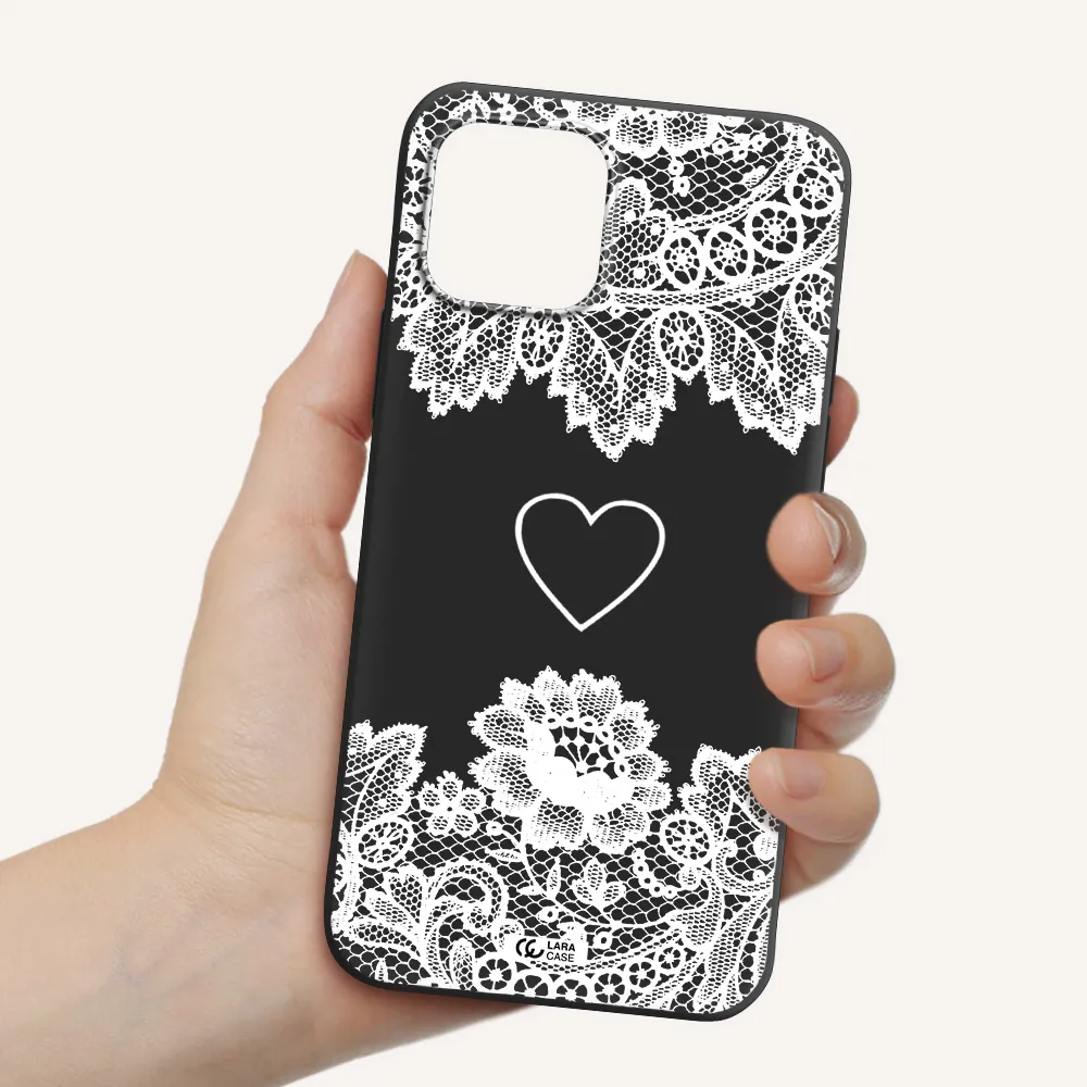Mandala Heart Apple iPhone 12 Silicone black Case