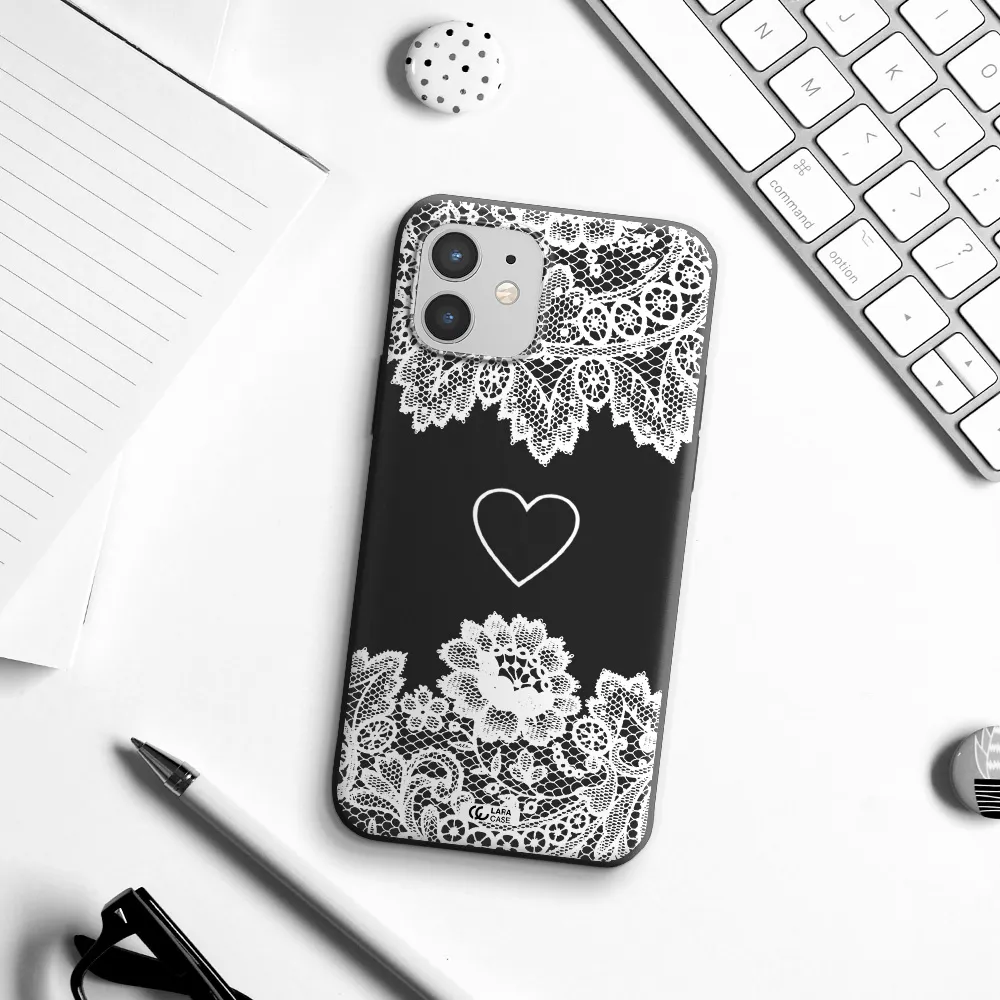Mandala Heart Apple iPhone 12 Silicone black Case
