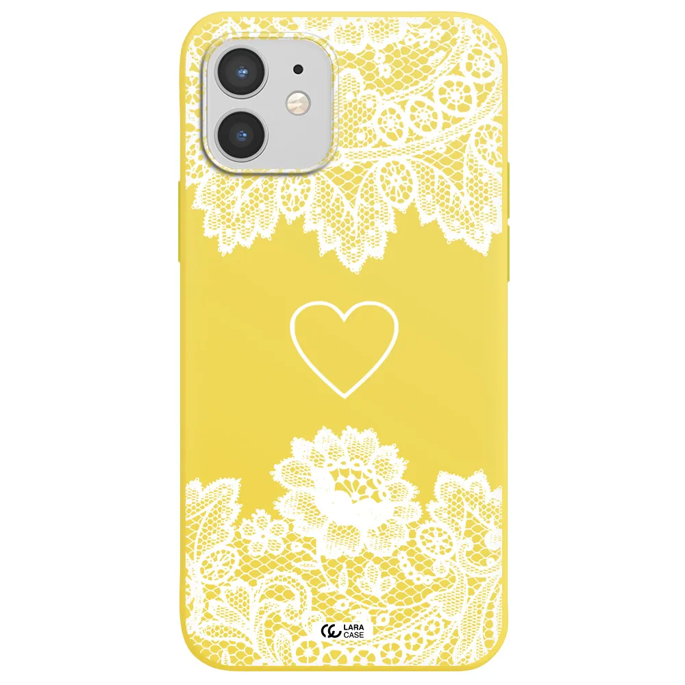Mandala Heart Apple iPhone 12 Silicone canary yellow Case