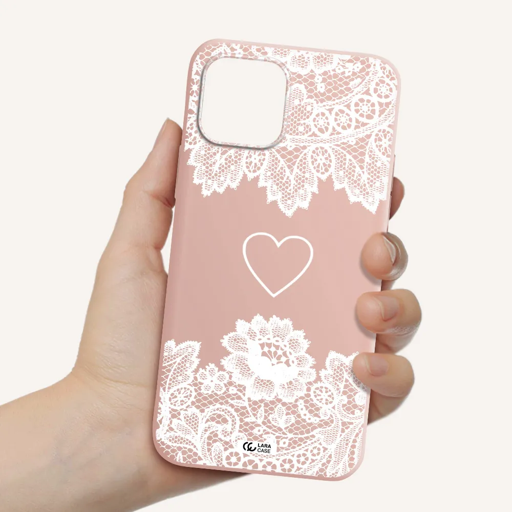 Mandala Heart Apple iPhone 12 Silicone pastel pink Case